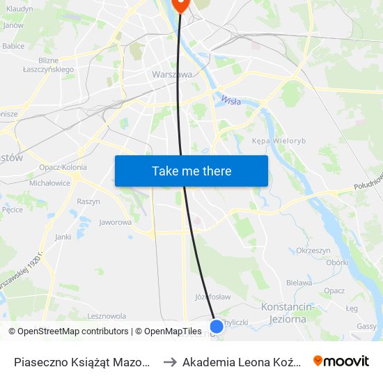 Piaseczno Książąt Mazowieckich 02 to Akademia Leona Koźmińskiego map