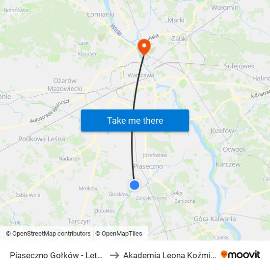 Piaseczno Gołków - Letnisko 01 to Akademia Leona Koźmińskiego map