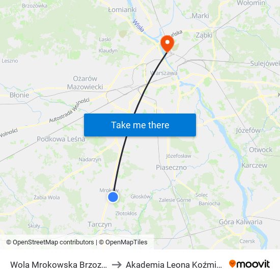 Wola Mrokowska Brzozowa 01 to Akademia Leona Koźmińskiego map