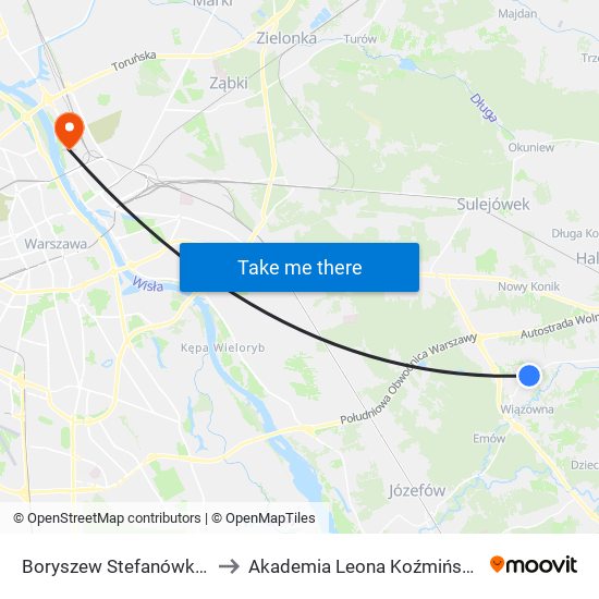 Boryszew Stefanówka 02 to Akademia Leona Koźmińskiego map