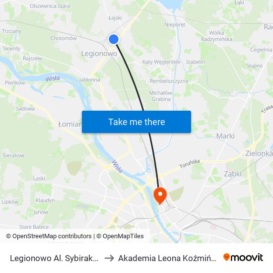 Legionowo Al. Sybiraków 02 to Akademia Leona Koźmińskiego map