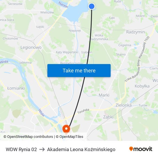 Białobrzegi Amw Rewita to Akademia Leona Koźmińskiego map