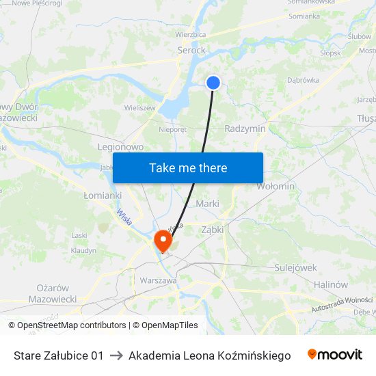 Stare Załubice 01 to Akademia Leona Koźmińskiego map