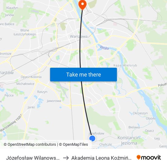 Józefosław Wilanowska 01 to Akademia Leona Koźmińskiego map