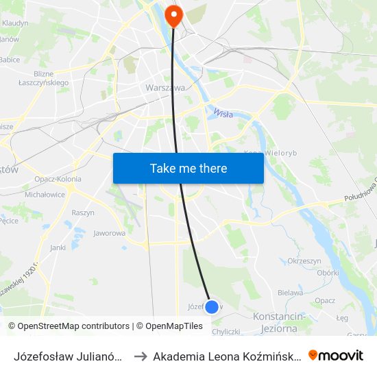 Józefosław Julianów to Akademia Leona Koźmińskiego map