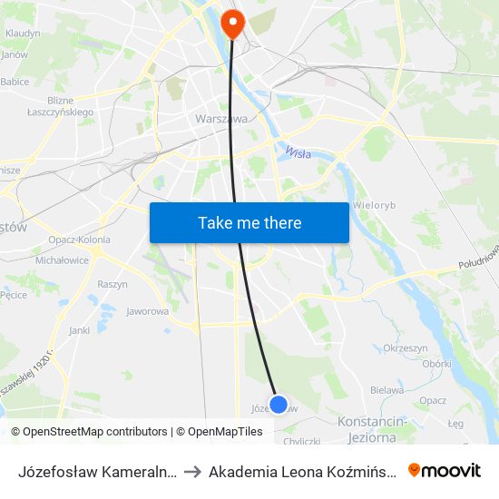 Józefosław Kameralna 02 to Akademia Leona Koźmińskiego map