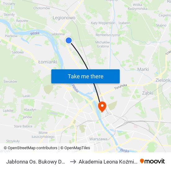 Jabłonna Os. Bukowy Dworek 02 to Akademia Leona Koźmińskiego map