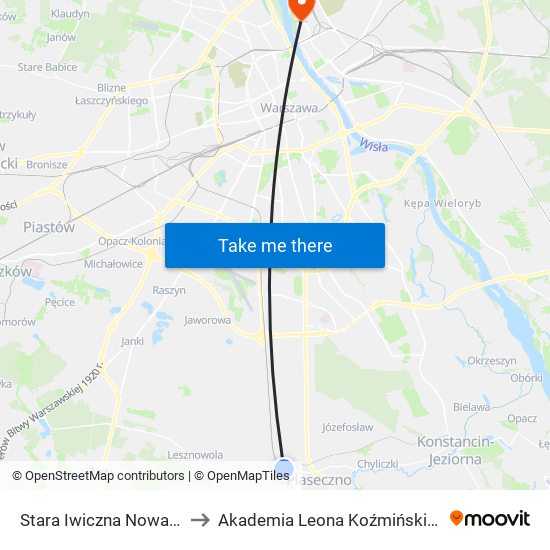 Stara Iwiczna Nowa 01 to Akademia Leona Koźmińskiego map