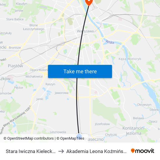 Stara Iwiczna Kielecka 02 to Akademia Leona Koźmińskiego map