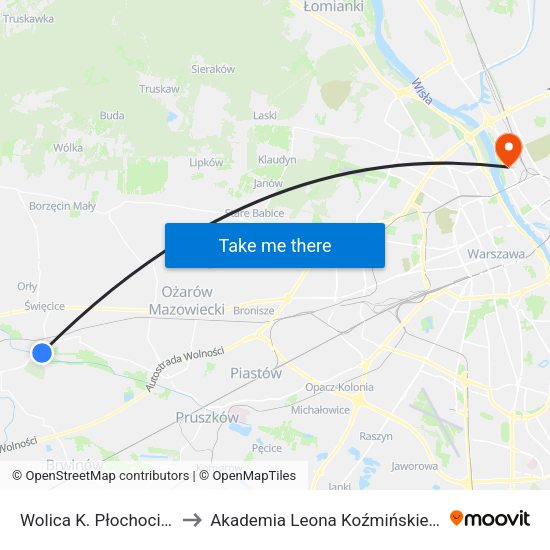 Wolica K. Płochocina 01 to Akademia Leona Koźmińskiego map