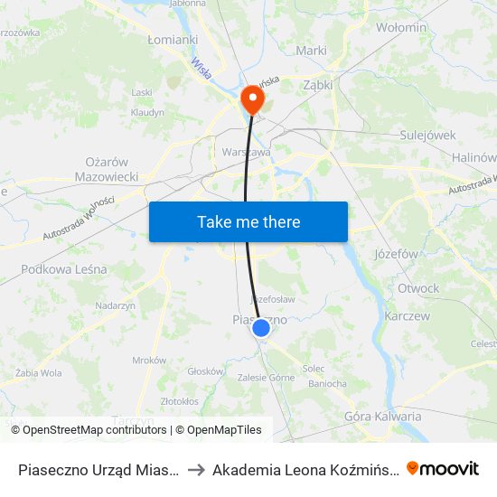 Piaseczno Urząd Miasta 03 to Akademia Leona Koźmińskiego map