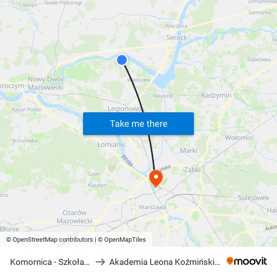 Komornica - Szkoła 01 to Akademia Leona Koźmińskiego map