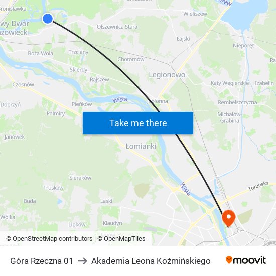 Góra Rzeczna to Akademia Leona Koźmińskiego map