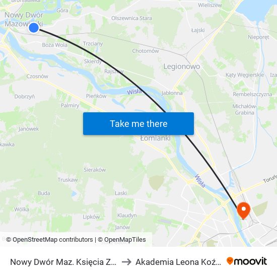 Nowy Dwór Maz. Księcia Ziemowita 02 to Akademia Leona Koźmińskiego map