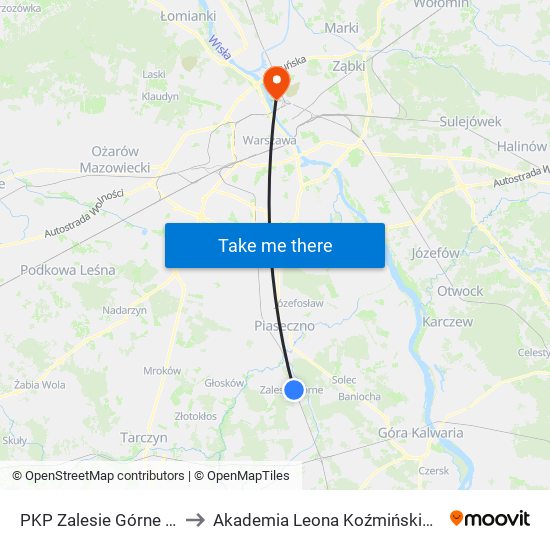 PKP Zalesie Górne 01 to Akademia Leona Koźmińskiego map