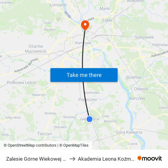 Zalesie Górne Wiekowej Sosny 01 to Akademia Leona Koźmińskiego map