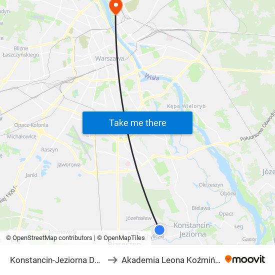 Konstancin-Jeziorna Dolna 02 to Akademia Leona Koźmińskiego map