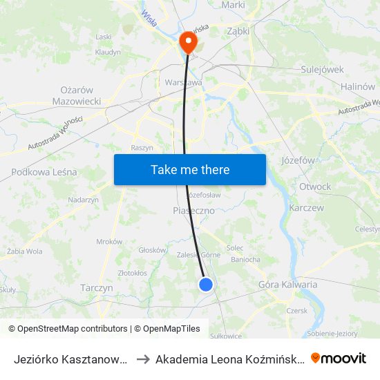 Jeziórko Kasztanowa 01 to Akademia Leona Koźmińskiego map