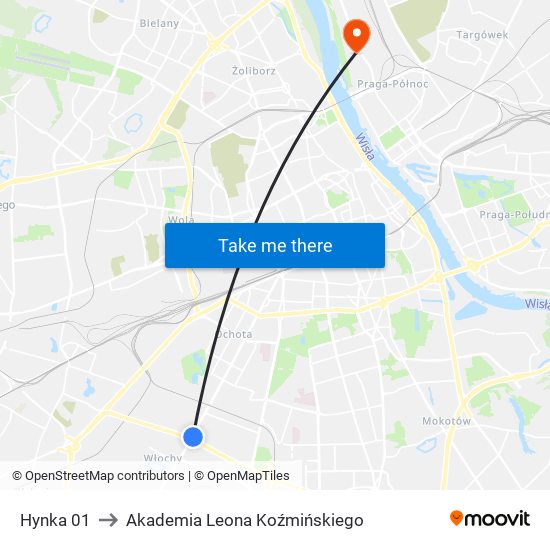 Hynka to Akademia Leona Koźmińskiego map