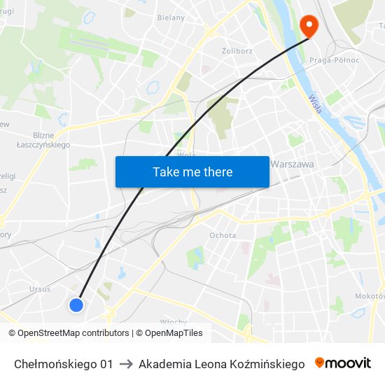 Chełmońskiego 01 to Akademia Leona Koźmińskiego map