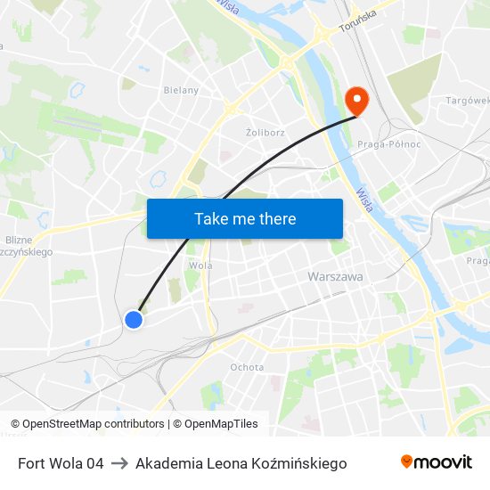 Fort Wola to Akademia Leona Koźmińskiego map