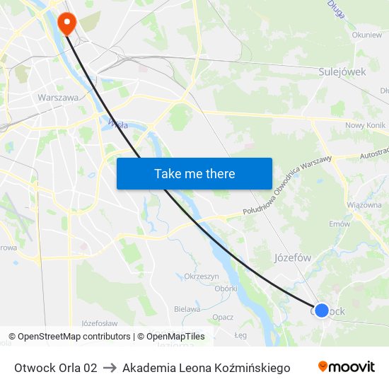 Otwock Orla 02 to Akademia Leona Koźmińskiego map