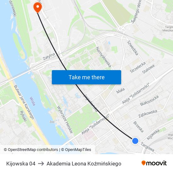 Kijowska 04 to Akademia Leona Koźmińskiego map