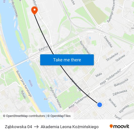 Ząbkowska 04 to Akademia Leona Koźmińskiego map