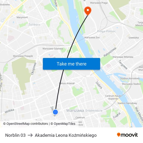 Norblin to Akademia Leona Koźmińskiego map