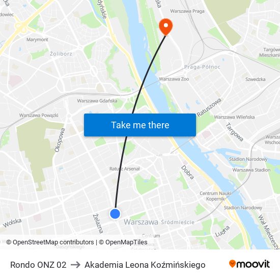 Rondo ONZ 02 to Akademia Leona Koźmińskiego map