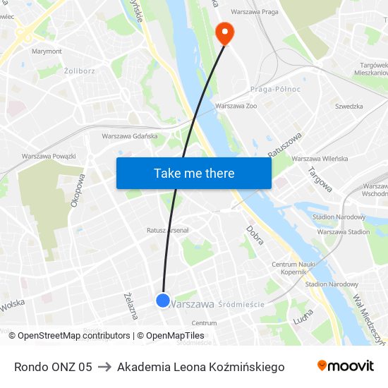 Rondo ONZ 05 to Akademia Leona Koźmińskiego map