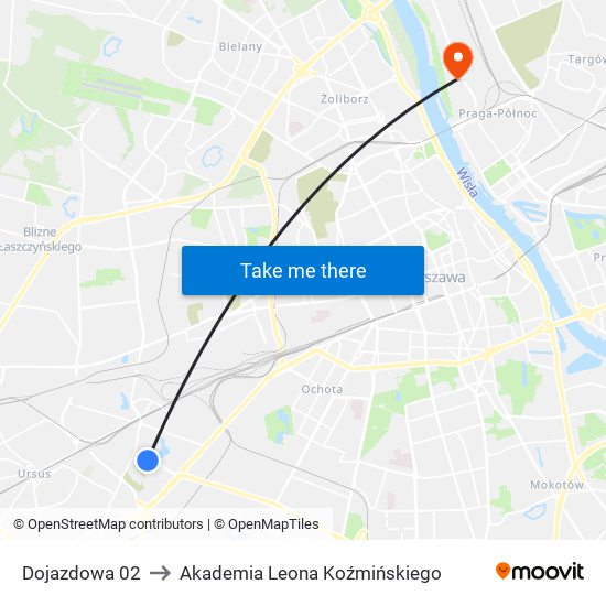 Dojazdowa 02 to Akademia Leona Koźmińskiego map