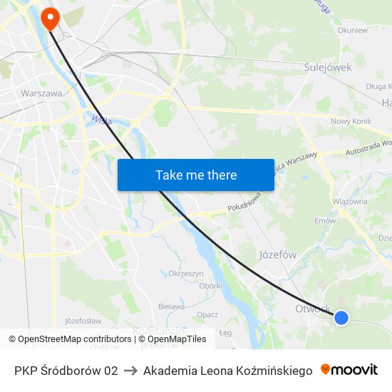 PKP Śródborów 02 to Akademia Leona Koźmińskiego map