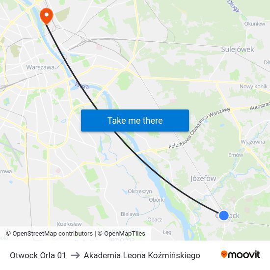 Otwock Orla to Akademia Leona Koźmińskiego map