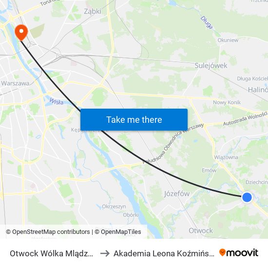 Otwock Wólka Mlądzka to Akademia Leona Koźmińskiego map