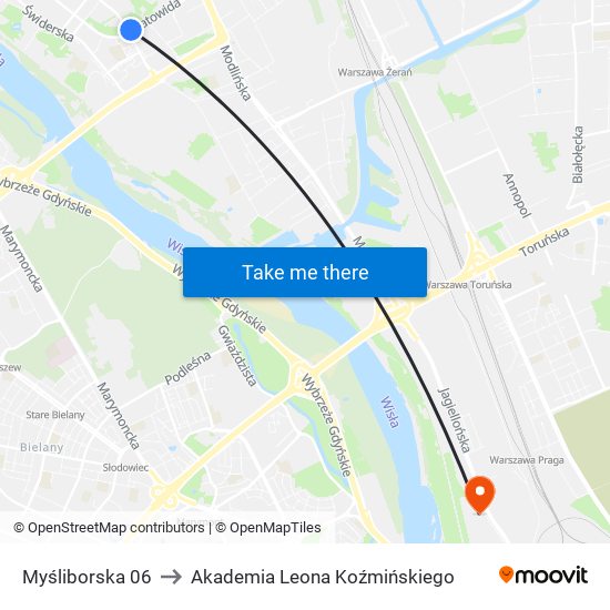 Myśliborska 06 to Akademia Leona Koźmińskiego map