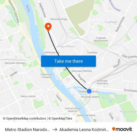 Metro Stadion Narodowy 02 to Akademia Leona Koźmińskiego map