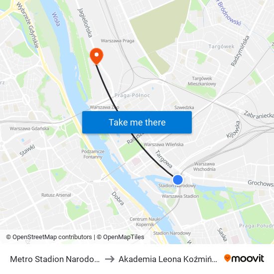 Metro Stadion Narodowy 01 to Akademia Leona Koźmińskiego map