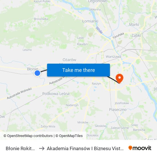 Błonie Rokitno to Akademia Finansów I Biznesu Vistula map