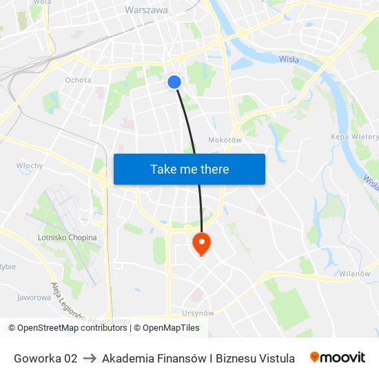 Goworka to Akademia Finansów I Biznesu Vistula map