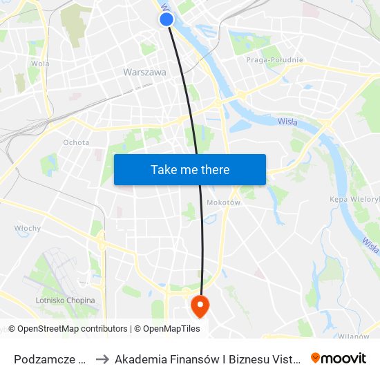 Podzamcze 02 to Akademia Finansów I Biznesu Vistula map