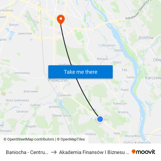 Baniocha - Centrum 02 to Akademia Finansów I Biznesu Vistula map