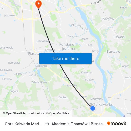 Góra Kalwaria Marianki 01 to Akademia Finansów I Biznesu Vistula map