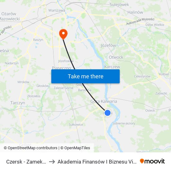 Czersk-Zamek to Akademia Finansów I Biznesu Vistula map