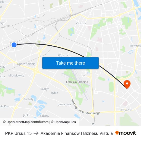 PKP Ursus to Akademia Finansów I Biznesu Vistula map