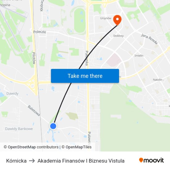 Kórnicka to Akademia Finansów I Biznesu Vistula map