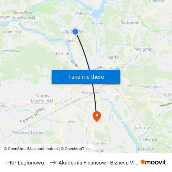 PKP Legionowo 04 to Akademia Finansów I Biznesu Vistula map