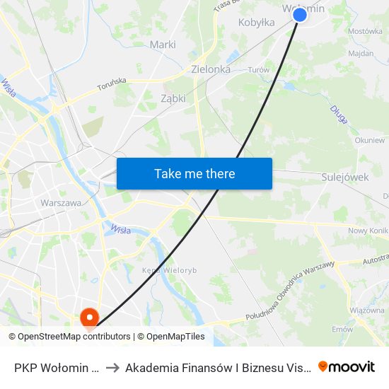 PKP Wołomin 01 to Akademia Finansów I Biznesu Vistula map