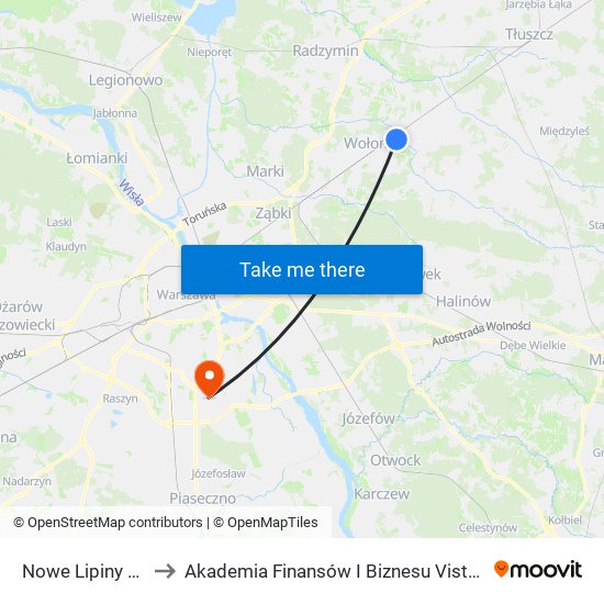 Nowe Lipiny 02 to Akademia Finansów I Biznesu Vistula map