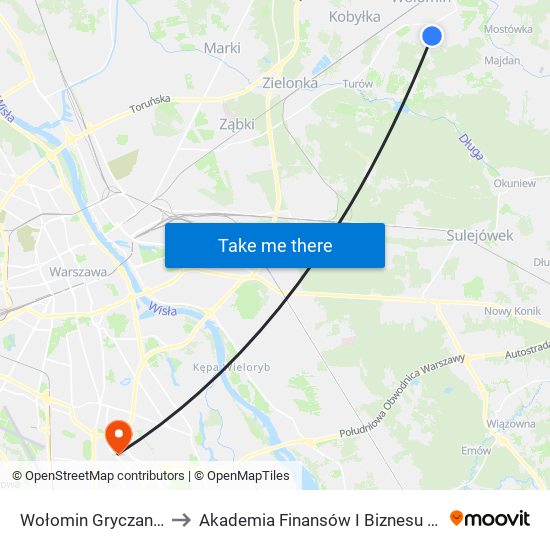 Wołomin Gryczana to Akademia Finansów I Biznesu Vistula map